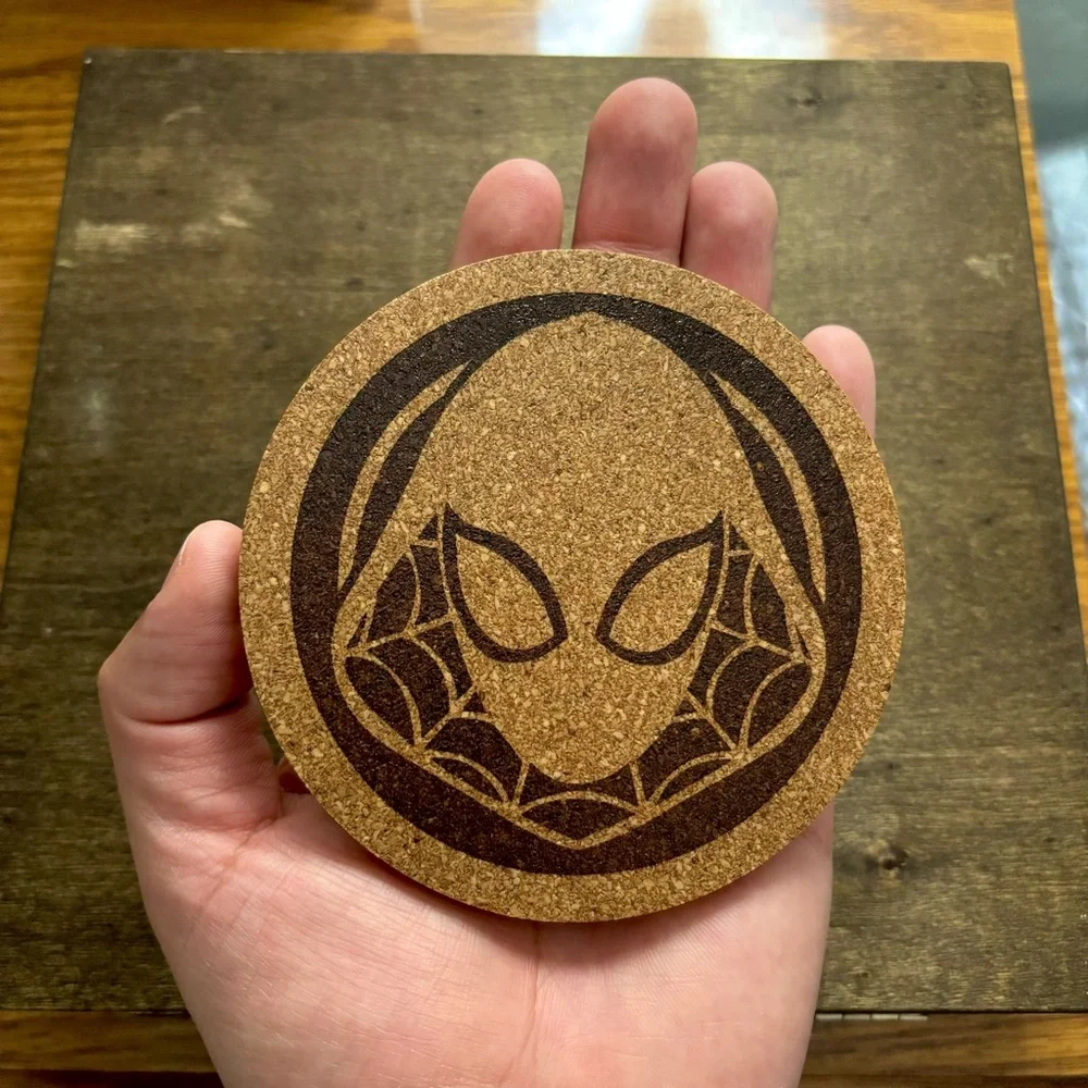 Spider-Gwen Icon Laser Engraved Cork Coaster
